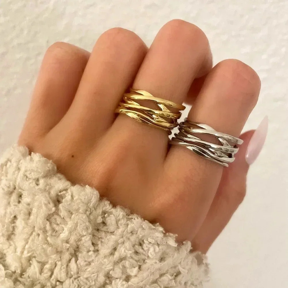 925 Sterling Silver Minimalist Ring Stackable Wrap Ring Band - Gold or Silver